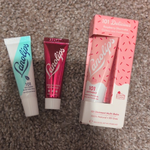 Lanolips Full Sized Raspberry Shortcake 101 Ointment Multi-Balm Set With 2 Minis - Picture 1 of 1